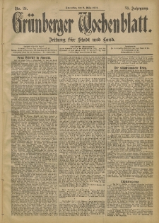 Gr&uuml;nberger Wochenblatt: Zeitung f&uuml;r Stadt und Land, No. 28. (6. M&auml;rz 1902)