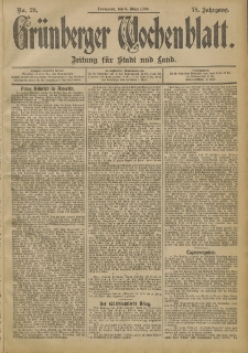 Gr&uuml;nberger Wochenblatt: Zeitung f&uuml;r Stadt und Land, No. 29. (8. M&auml;rz 1902)