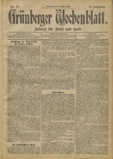 Gr&uuml;nberger Wochenblatt: Zeitung f&uuml;r Stadt und Land, No. 32. (15. M&auml;rz 1902)