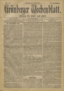Gr&uuml;nberger Wochenblatt: Zeitung f&uuml;r Stadt und Land, No. 34. (20. M&auml;rz 1902)
