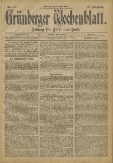 Gr&uuml;nberger Wochenblatt: Zeitung f&uuml;r Stadt und Land, No. 37. (27. M&auml;rz 1902)