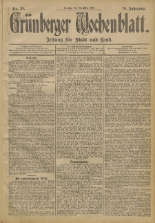 Gr&uuml;nberger Wochenblatt: Zeitung f&uuml;r Stadt und Land, No. 38. (30. M&auml;rz 1902)