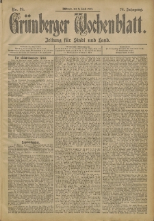 Gr&uuml;nberger Wochenblatt: Zeitung f&uuml;r Stadt und Land, No. 39. (2. April 1902)