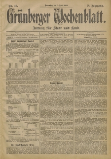 Gr&uuml;nberger Wochenblatt: Zeitung f&uuml;r Stadt und Land, No. 40. (3. April 1902)