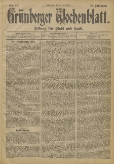 Gr&uuml;nberger Wochenblatt: Zeitung f&uuml;r Stadt und Land, No. 41. (5. April 1902)