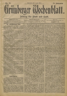 Grünberger Wochenblatt: Zeitung für Stadt und Land, No. 41. (5. April 1902)