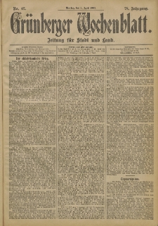 Gr&uuml;nberger Wochenblatt: Zeitung f&uuml;r Stadt und Land, No. 42. (8. April 1902)