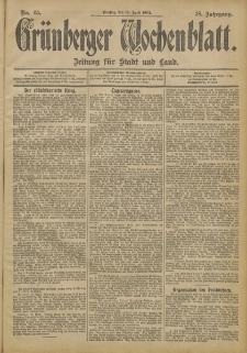 Gr&uuml;nberger Wochenblatt: Zeitung f&uuml;r Stadt und Land, No. 45. (15. April 1902)