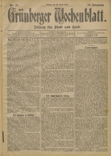 Gr&uuml;nberger Wochenblatt: Zeitung f&uuml;r Stadt und Land, No. 48. (22. April 1902)