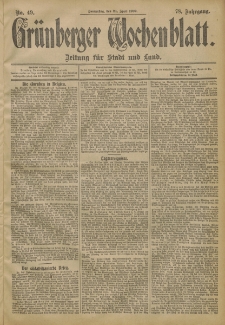Gr&uuml;nberger Wochenblatt: Zeitung f&uuml;r Stadt und Land, No. 49. (24. April 1902)
