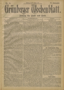 Gr&uuml;nberger Wochenblatt: Zeitung f&uuml;r Stadt und Land, No. 51. (29. April 1902)