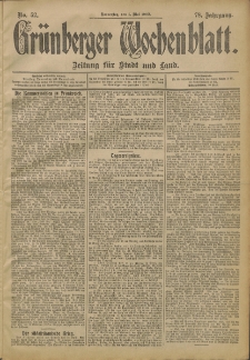 Gr&uuml;nberger Wochenblatt: Zeitung f&uuml;r Stadt und Land, No. 52. (1. Mai 1902)