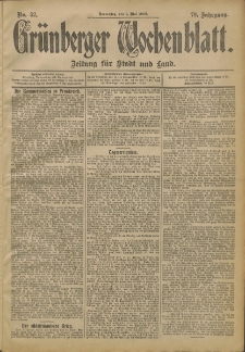 Grünberger Wochenblatt: Zeitung für Stadt und Land, No. 52. (1. Mai 1902)