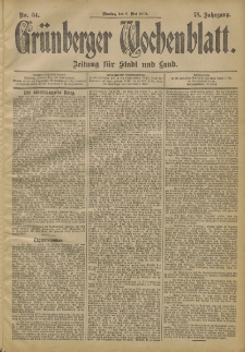 Gr&uuml;nberger Wochenblatt: Zeitung f&uuml;r Stadt und Land, No. 54. (6. Mai 1902)