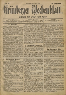 Gr&uuml;nberger Wochenblatt: Zeitung f&uuml;r Stadt und Land, No. 61. (22. Mai 1902)