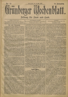 Gr&uuml;nberger Wochenblatt: Zeitung f&uuml;r Stadt und Land, No. 62. (24. Mai 1902)