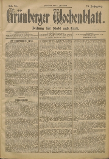 Gr&uuml;nberger Wochenblatt: Zeitung f&uuml;r Stadt und Land, No. 65. (31. Mai 1902)