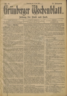 Gr&uuml;nberger Wochenblatt: Zeitung f&uuml;r Stadt und Land, No. 67. (5. Juni 1902)