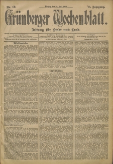 Gr&uuml;nberger Wochenblatt: Zeitung f&uuml;r Stadt und Land, No. 69. (10. Juni 1902)