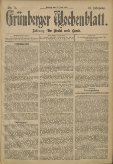Gr&uuml;nberger Wochenblatt: Zeitung f&uuml;r Stadt und Land, No. 72. (17. Juni 1902)