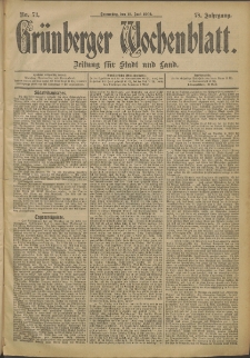 Gr&uuml;nberger Wochenblatt: Zeitung f&uuml;r Stadt und Land, No. 73. (19. Juni 1902)