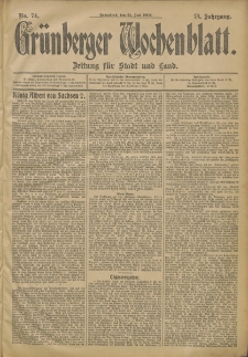 Gr&uuml;nberger Wochenblatt: Zeitung f&uuml;r Stadt und Land, No. 74. (21. Juni 1902)