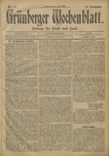 Gr&uuml;nberger Wochenblatt: Zeitung f&uuml;r Stadt und Land, No. 75. (24. Juni 1902)