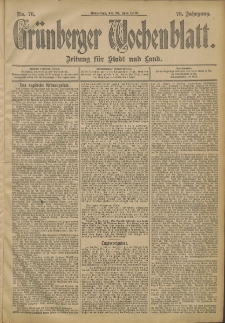 Gr&uuml;nberger Wochenblatt: Zeitung f&uuml;r Stadt und Land, No. 76. (26. Juni 1902)