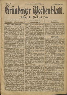 Gr&uuml;nberger Wochenblatt: Zeitung f&uuml;r Stadt und Land, No. 77. (28. Juni 1902)