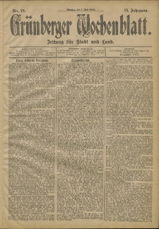 Gr&uuml;nberger Wochenblatt: Zeitung f&uuml;r Stadt und Land, No. 78. (1. Juli 1902)