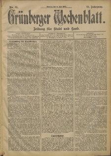 Gr&uuml;nberger Wochenblatt: Zeitung f&uuml;r Stadt und Land, No. 81. (8. Juli 1902)