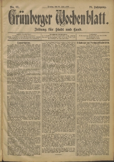 Gr&uuml;nberger Wochenblatt: Zeitung f&uuml;r Stadt und Land, No. 87. (22. Juli 1902)