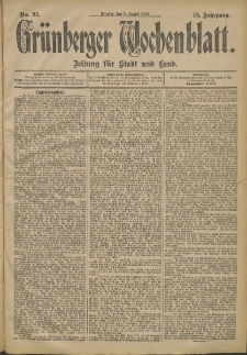 Gr&uuml;nberger Wochenblatt: Zeitung f&uuml;r Stadt und Land, No. 93. (5. August 1902)
