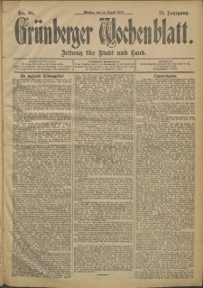 Gr&uuml;nberger Wochenblatt: Zeitung f&uuml;r Stadt und Land, No. 96. (12. August 1902)