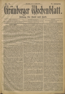 Gr&uuml;nberger Wochenblatt: Zeitung f&uuml;r Stadt und Land, No. 97. (14. August 1902)