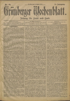 Gr&uuml;nberger Wochenblatt: Zeitung f&uuml;r Stadt und Land, No. 99. (19. August 1902)