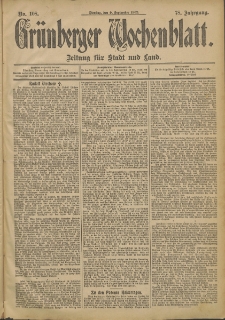 Gr&uuml;nberger Wochenblatt: Zeitung f&uuml;r Stadt und Land, No. 108. (9. September 1902)