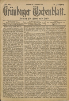 Gr&uuml;nberger Wochenblatt: Zeitung f&uuml;r Stadt und Land, No. 109. (11. September 1902)
