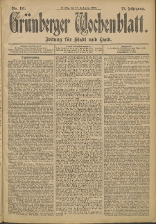 Gr&uuml;nberger Wochenblatt: Zeitung f&uuml;r Stadt und Land, No. 111. (16. September 1902)