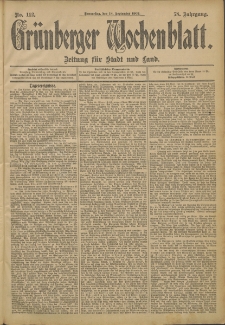 Gr&uuml;nberger Wochenblatt: Zeitung f&uuml;r Stadt und Land, No. 112. (18. September 1902)
