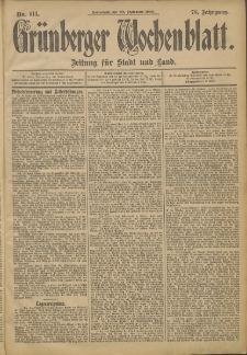Gr&uuml;nberger Wochenblatt: Zeitung f&uuml;r Stadt und Land, No. 113. (20. September 1902)