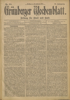 Gr&uuml;nberger Wochenblatt: Zeitung f&uuml;r Stadt und Land, No. 114. (23. September 1902)