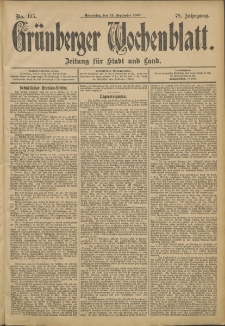 Gr&uuml;nberger Wochenblatt: Zeitung f&uuml;r Stadt und Land, No. 115. (25. September 1902)