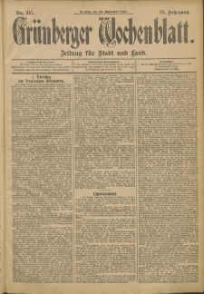 Gr&uuml;nberger Wochenblatt: Zeitung f&uuml;r Stadt und Land, No. 117. (30. September 1902)