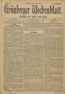Gr&uuml;nberger Wochenblatt: Zeitung f&uuml;r Stadt und Land, No. 118. (2. October 1902)