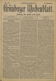 Gr&uuml;nberger Wochenblatt: Zeitung f&uuml;r Stadt und Land, No. 131 (1. November 1902)