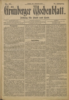 Gr&uuml;nberger Wochenblatt: Zeitung f&uuml;r Stadt und Land, No. 132 (4. November 1902)