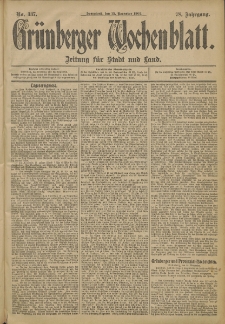 Gr&uuml;nberger Wochenblatt: Zeitung f&uuml;r Stadt und Land, No. 137 (15. November 1902)