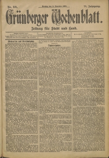 Gr&uuml;nberger Wochenblatt: Zeitung f&uuml;r Stadt und Land, No. 138 (18. November 1902)