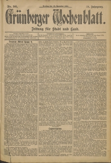 Gr&uuml;nberger Wochenblatt: Zeitung f&uuml;r Stadt und Land, No. 141 (25. November 1902)